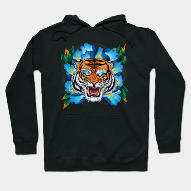 Japanese Tattoo Peony Tiger Hoodie by Eugenex